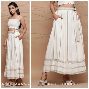 SeamsFriendly Ecru Undyed Cotton Jute Laced Elasticated Flared Maxi Skirt sz 27
